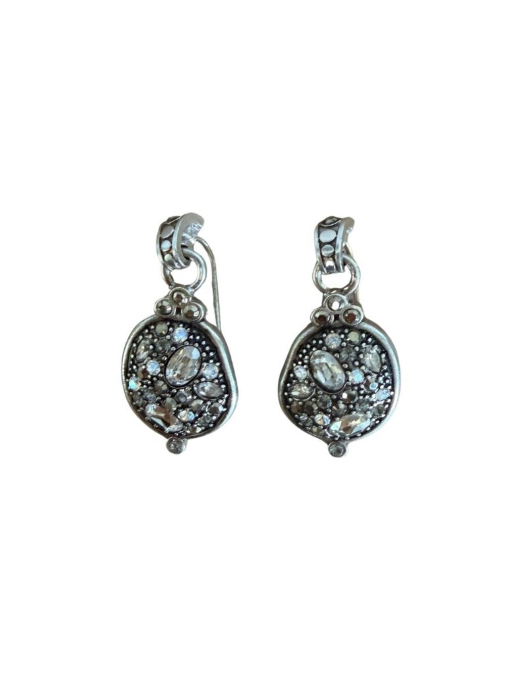 Brighton Crystal Drop Earrings Silver Tone Vintage-Inspired
